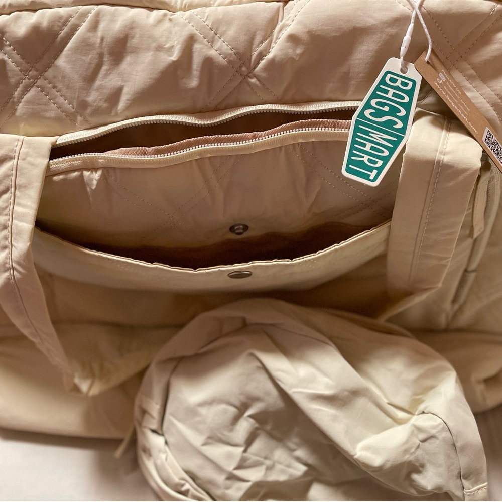 Beige Quilted New Bag with Multiple Pockets